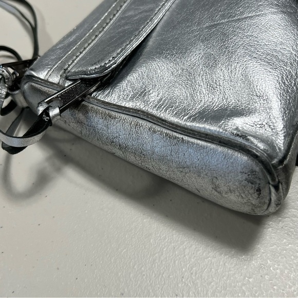 REBECCA Minkoff Mini Mac Metallic Silver Distressed Leather Chain Crossbody Bag - Picture 6 of 16